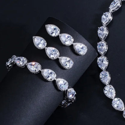 Gloriya Noble Jewelry Set Bridal Accessories High Quality Platinum Plated CZ Water Drop Charm Choker Necklace Earrings for Women Heavy Dinner
