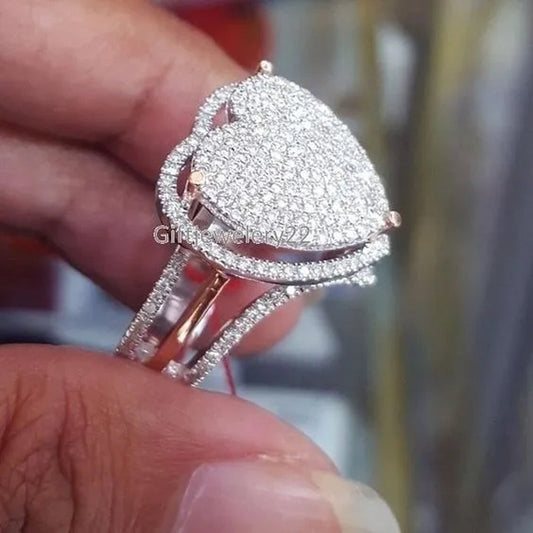 Women 925 Sterling Silver Heart Shaped Nutural White Sapphire Gemstone Diamond Wedding Ring Wedding Jewelry - WORLD TIME VISITS