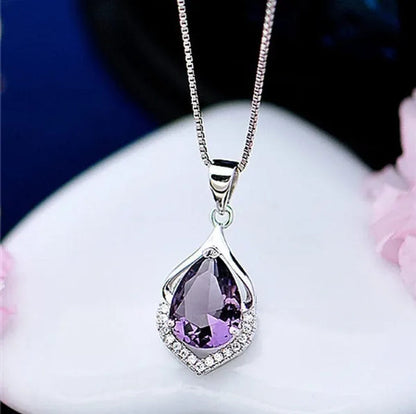 Fashionable and Noble Diamond Lady Necklace Long Pendant Elegant Natural Amethyst Clavicle Chain - WORLD TIME VISITS