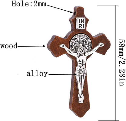 10Pcs Catholic Religious Jesus Wear I Handcrafted Inlay Alloy Wood Cross Crucifix Pendant Necklace Charm Jewelry Making Accessaries
