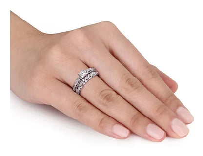 Princess Cut Diamond Engagement Ring & Wedding Band Set 1/3 Carat (ctw) in 10K White Gold