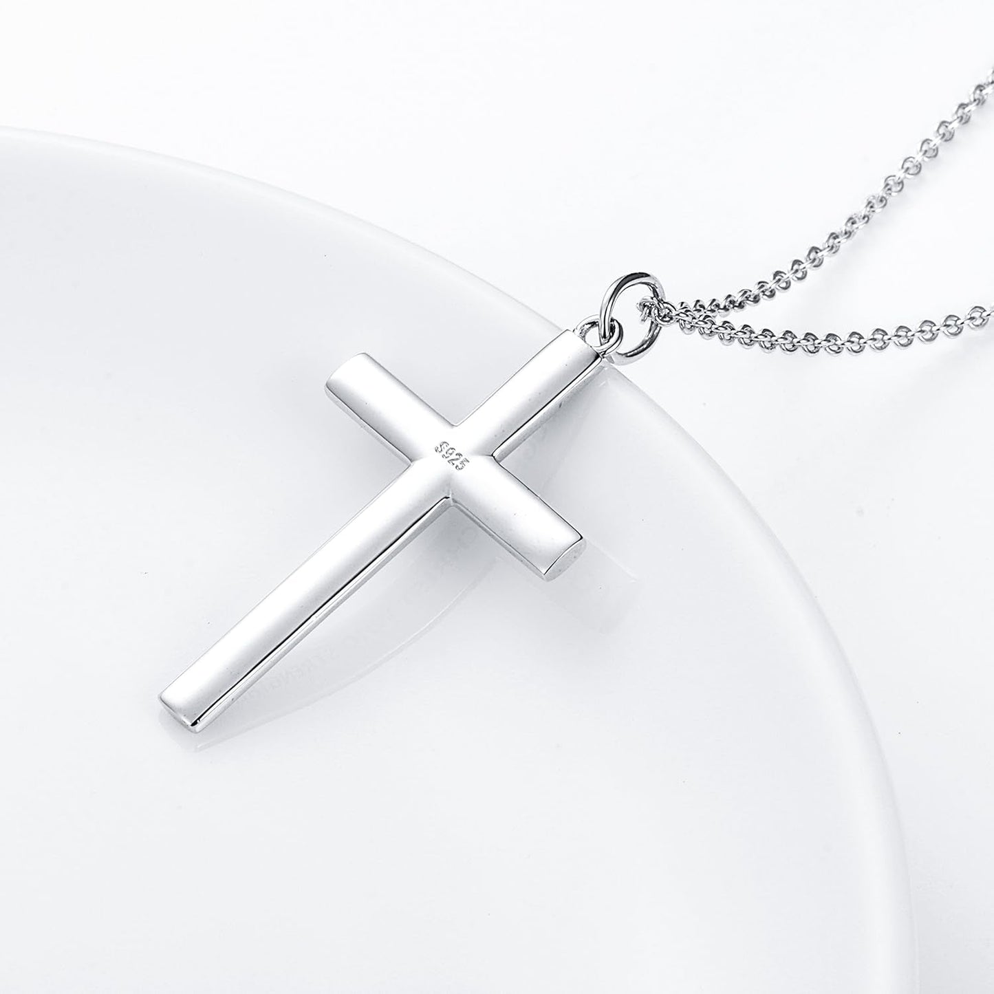 S925 Sterling Silver Cross Bible Verse Faith Christian Inspirational Pendant Necklace for Men Women