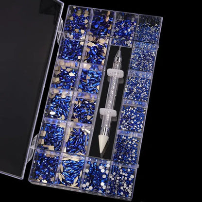 3000Pcs/Box Mixed AB Glass Crystal Diamond In Grids 21 Shape and  Flatback Nail Art Rhinestone Set with 1 Pick Up Pen