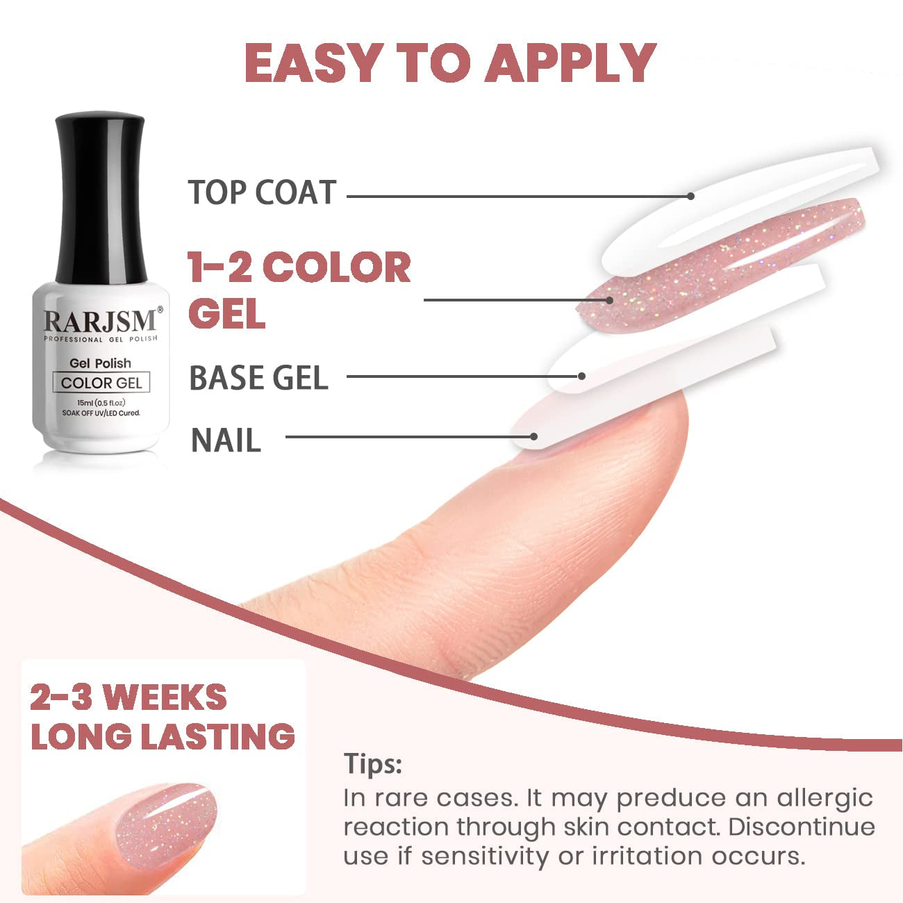 Nail Polish Nude Glitter Rose Pink Jelly Shimmery Iridescent Rainbow Pigments Sparkly Red Pink Translucent Natural Gel Polish Soak off UV LED Cured 15Ml Single Bottle