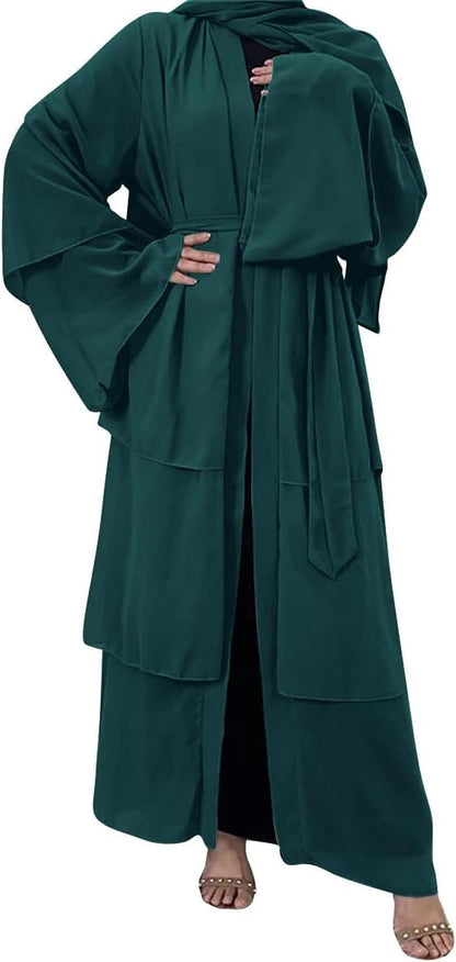 Muslim Chiffon Abaya for Women Open Front Cardigan Modest Dress with Hijab Scarf Middle East Arabian Robe Islamic Long Dress