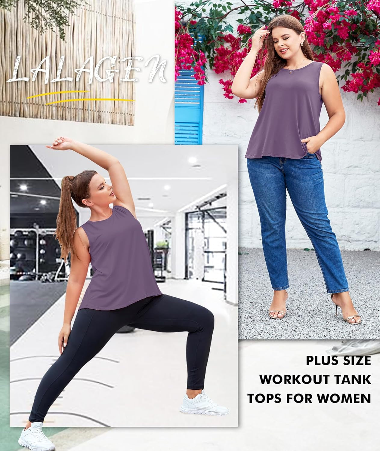 plus Size Womens Workout Tank Tops Sleeveless Flowy Yoga Athletic Running Shirts