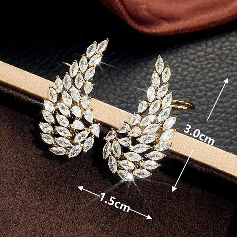 Bridal Wedding Climber Earrings 18K Gold Micro Pave Diamond Angel Wing Earrings for Women Trendy Temperament Jewelry