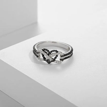 High Quality Exquisite Two Tone Plated Rose Gold / Black Filled 925 Sterling Silver Rings for Women Natural White Sapphire Diamond Ring Bride Princess Wedding Engagement Heart Ring