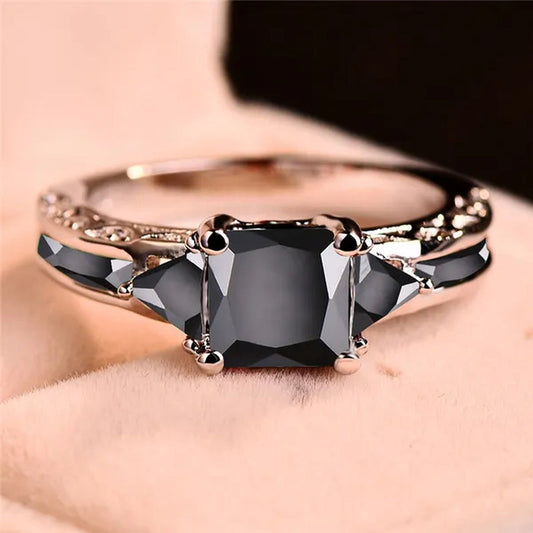 Fashion Women Silver Plated Princess Cut Black Sapphire Diamond Wedding Ring Party Jewelry Gifts Size 6 7 8 9 10 - WORLD TIME VISITS