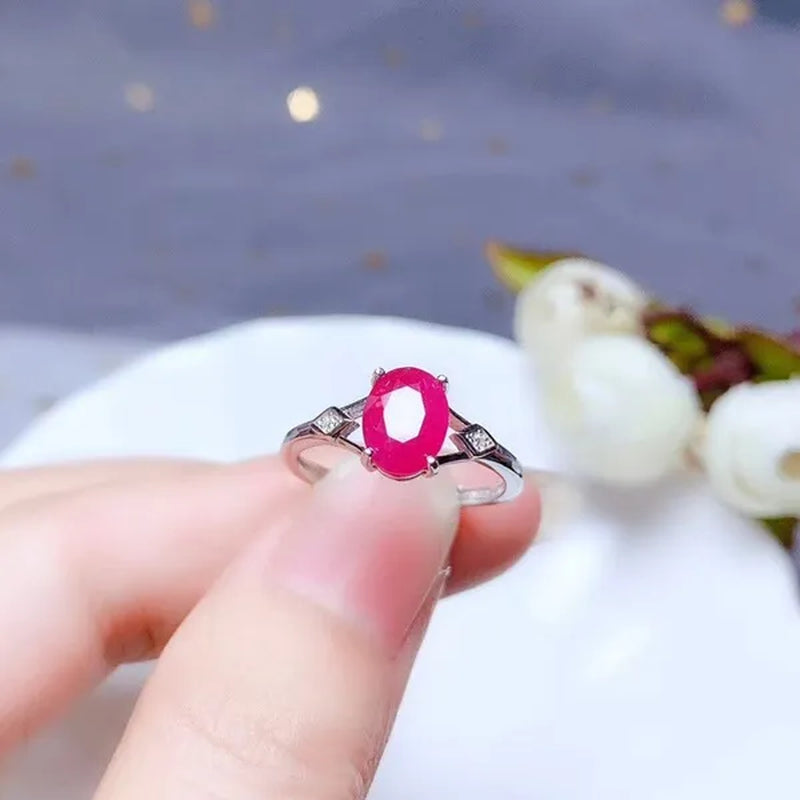 CoLife Jewelry 100% Natural Ruby Ring for Woman 6*8mm 1ct Ruby Silver Ring for Daily Wear 925 Silver Ruby Jewelry Gift for Woman