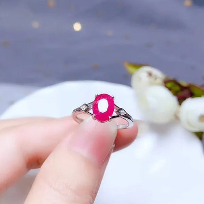 CoLife Jewelry 100% Natural Ruby Ring for Woman 6*8mm 1ct Ruby Silver Ring for Daily Wear 925 Silver Ruby Jewelry Gift for Woman