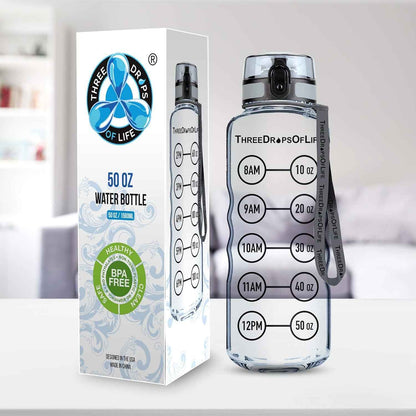 50Oz Sport Water Bottle - Best for High Capacity Hydration - Clear Tritan Plastic, BPA Free, Flip Top, Leak Proof Lid, Re-Design Lid, New Strainer, Strong Reusable 50 Oz Clear Sports Water Bottle