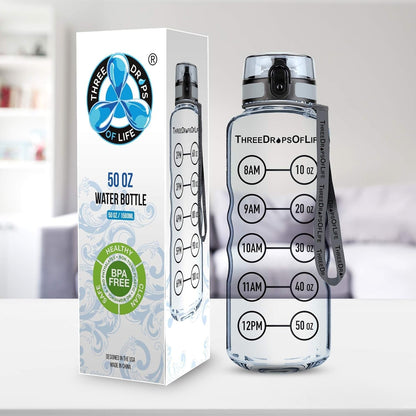 50Oz Sport Water Bottle - Best for High Capacity Hydration - Clear Tritan Plastic, BPA Free, Flip Top, Leak Proof Lid, Re-Design Lid, New Strainer, Strong Reusable 50 Oz Clear Sports Water Bottle
