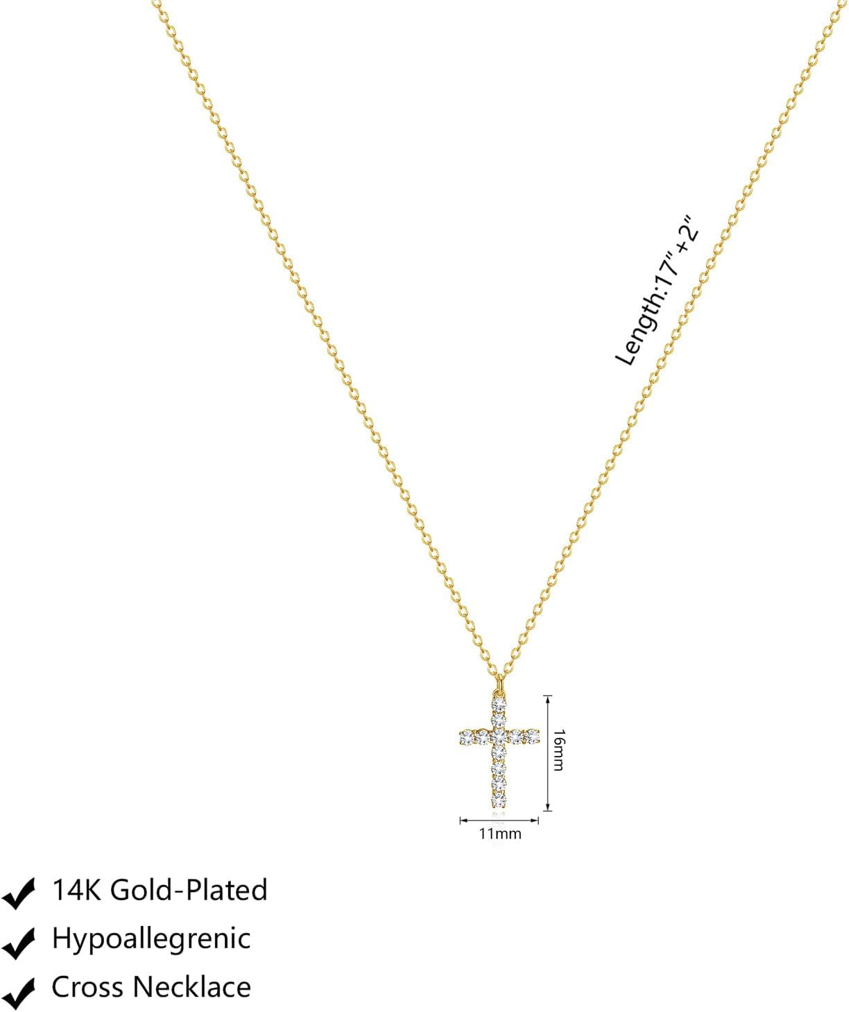 Cross Necklace for Women,18K Gold/Silver Plated Tiny Cubic Zirconia Cross Pendant Necklace for Women Simple Layered Cross Necklaces for Women