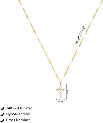 Cross Necklace for Women,18K Gold/Silver Plated Tiny Cubic Zirconia Cross Pendant Necklace for Women Simple Layered Cross Necklaces for Women