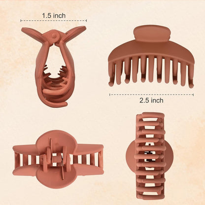 4 PCS Double Row Teeth Hair Claw Clips 2.5" Medium Hair Clips for Thin Hair Small Matte Clips Short Fine Hair Accessories for Women and Girls -Black Brown