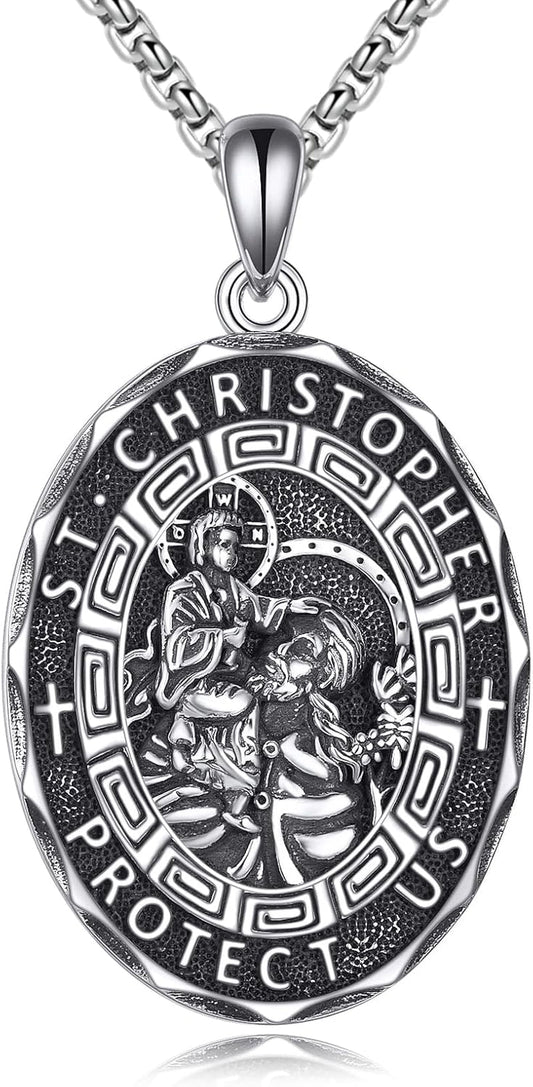 Patron Saint Necklace Sterling Silver Amulet Medal Pendant Religious Protector Jewelry Gifts for Women Men