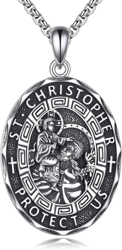 Patron Saint Necklace Sterling Silver Amulet Medal Pendant Religious Protector Jewelry Gifts for Women Men - WORLD TIME VISITS