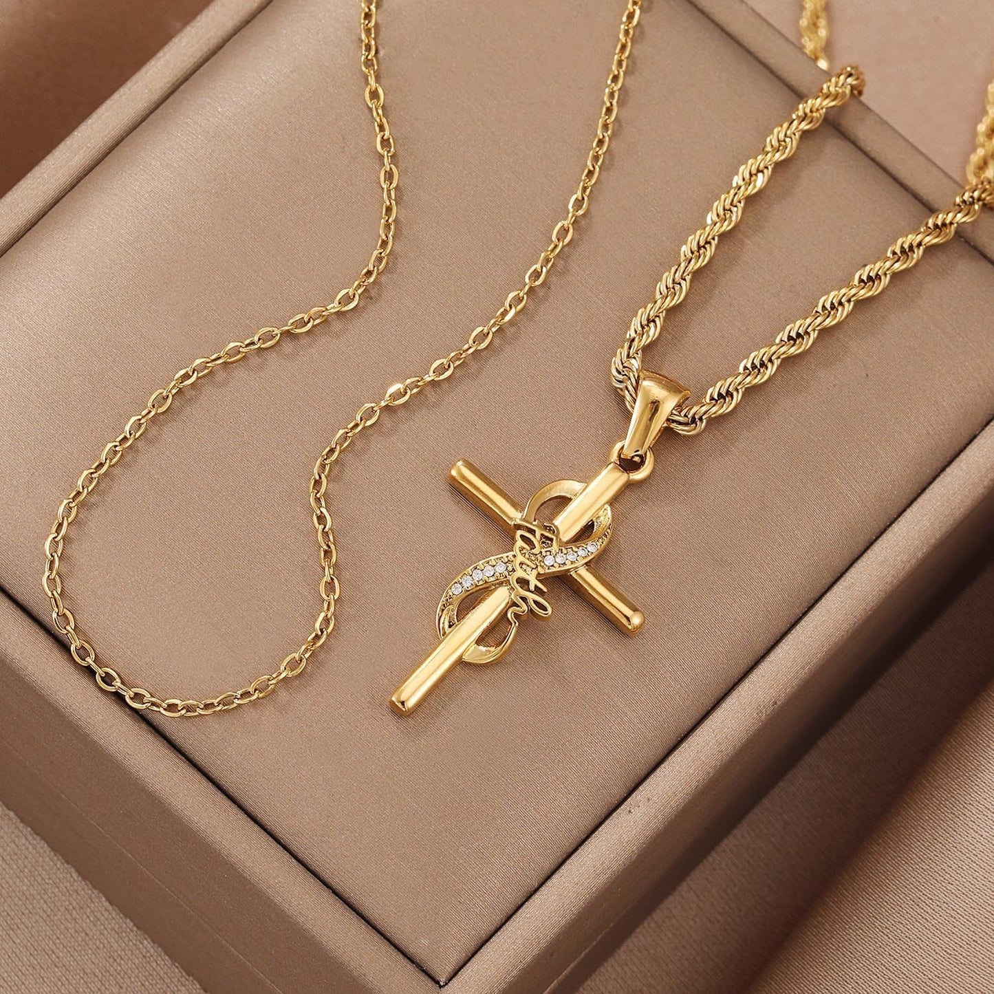 Faith Cross Necklace for Women - 18K Gold Plated Stainless Steel Christian Bible Verse Crucifix Pendant Necklaces| Religious Jewelry Gift for Mom, Sister& Friend (Mother'S Day, Birthday)