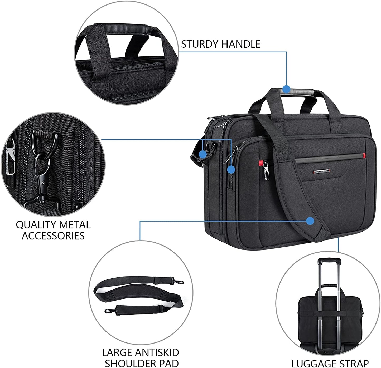 Laptop Briefcase Premium Laptop Case Fits up to 17.3 Inch Business Shoulder Bag Laptop Expandable Water-Repellent Messenger Bag for Men/Women Computer Bag for Travel/Business/Black