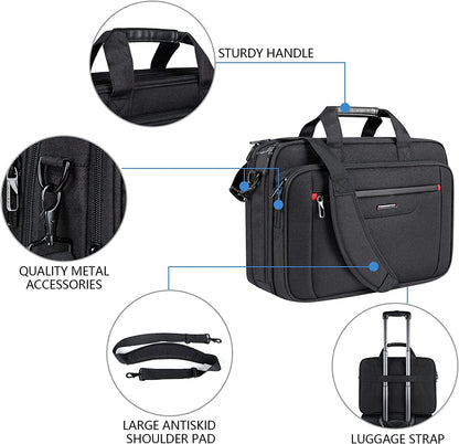 Laptop Briefcase Premium Laptop Case Fits up to 17.3 Inch Business Shoulder Bag Laptop Expandable Water-Repellent Messenger Bag for Men/Women Computer Bag for Travel/Business/Black