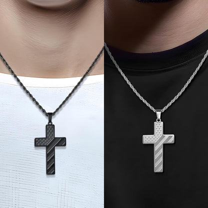 2Pcs Valentines Day Gifts Cross Necklace for Men Boys, Bible Verse Stainless Steel Silver Black American Flag Chains for Men Pendant Jewelry Box - WORLD TIME VISITS