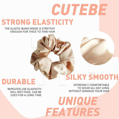 8 Pack Hair Ties Silk Scrunchies for Women Soft Satin Hair Scrunchies Elastic Hair Ties No Damage Ponytail Holders Rubber Bands Hair Accessories Gifts (Mix Color B (8 Pack))