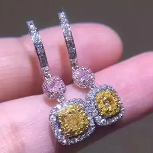 Charming Cushion Cut Citrine Lab Diamond Drop Earrings Party Bridal Engagement Silver Plated  Earrings Jewelry for Women