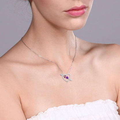 0.84 Ct Pink Tourmaline Purple Amethyst 925 Sterling Silver Heart and Arrow Pendant