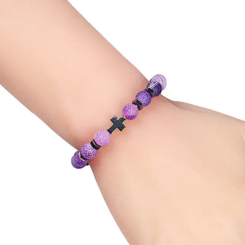 Hot Men Natural Tiger Eye Beads Hematite Cross Bracelets Onyx Meditation Prayer Bead Bracelet Women Stone Yoga Jewelry Homme