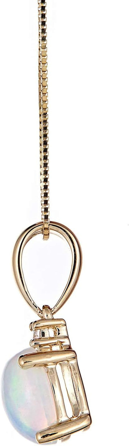 10K Yellow Gold Natural Opal Diamond (SI1) Pendant for Women