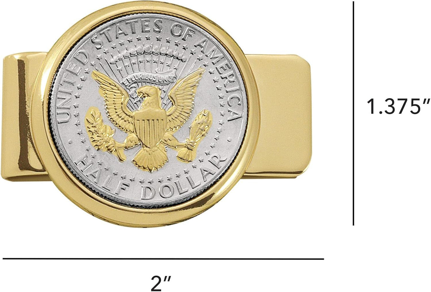 Coin Money Clip - Presidential Seal JFK Half Dollar Selectively Layered in Pure 24K Gold, Brass Moneyclip, Holds Currency, Credit Cards, Cash, U.S. Coin