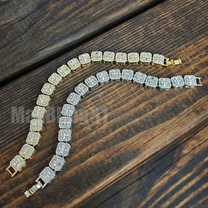 Hip Hop Gold Silver Iced Lab Diamond Baguette Stone Chain Fashion Bracelet