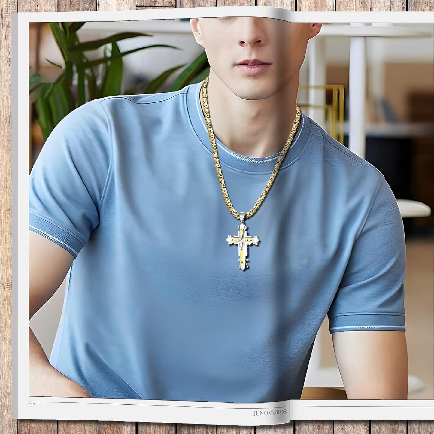 Stainless Steel Jesus Christ Cross Pendant Necklace for Men, 20 to 28 in Rolo/Byzantine Chain, 2 Sizes of Religious Jewelry with Silver/Gold/Black