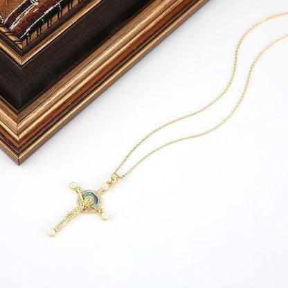 Crucifix Cross Necklace for Women Dainty 14K Gold Plated Cross Pendant Necklace Christian Faith Jewelry Gift