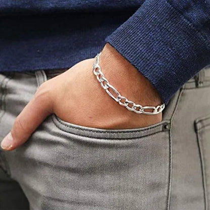 FASHION Mens Italian Sterling Silver Solid Figaro Link Chain Bracelet 8MM Men'S Figaro Link Bracelet