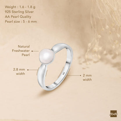 Women 925 Sterling Silver Freshwater Pearl Ring