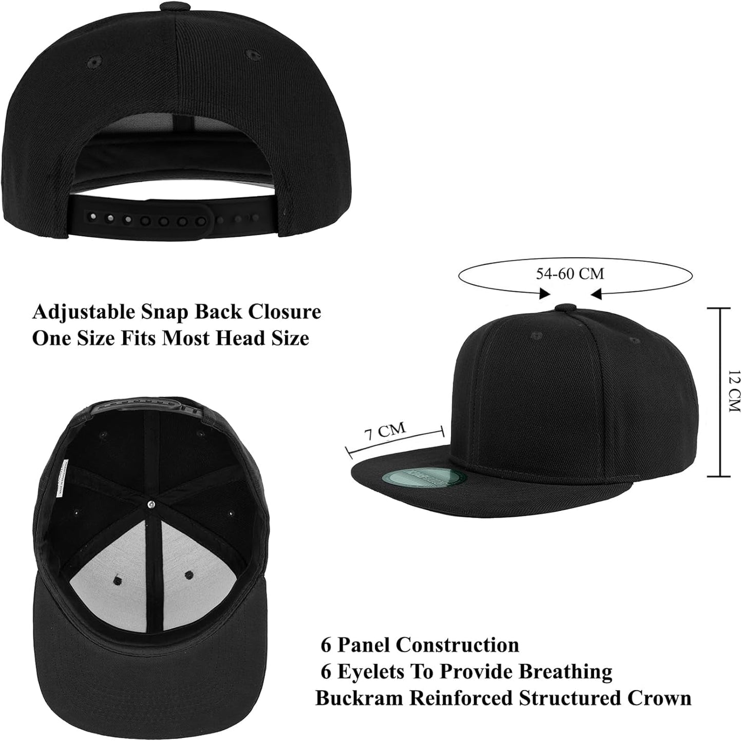Snapback Hats for Men - Flat Bill Brim Baseball Cap Hat - Plain Blank Adjustable