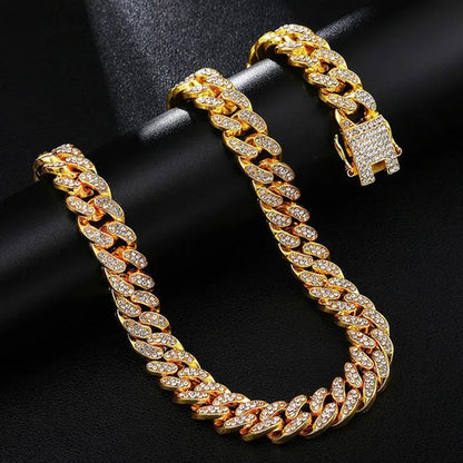 Men's Hip Hop Miami Necklace 24K Gold Plated 925 Silver 1/2PCS Necklace Bracelet Ice Sparkling Diamond Jewelry Cuban Link Chain 8/20/24/28inch