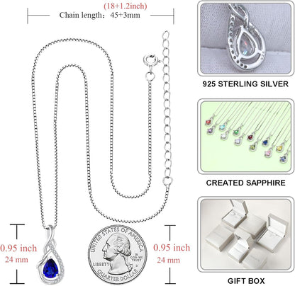 Infinity Teardrop Pendant Necklace for Women 925 Sterling Silver Birthstone Jewelry