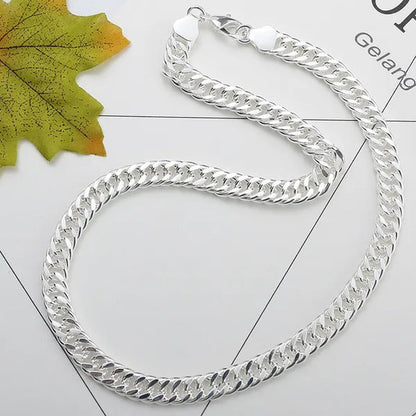 Solid 925 Sterling Silver Men's 10mm Noble Luxury Charm Fashion Chain Necklace