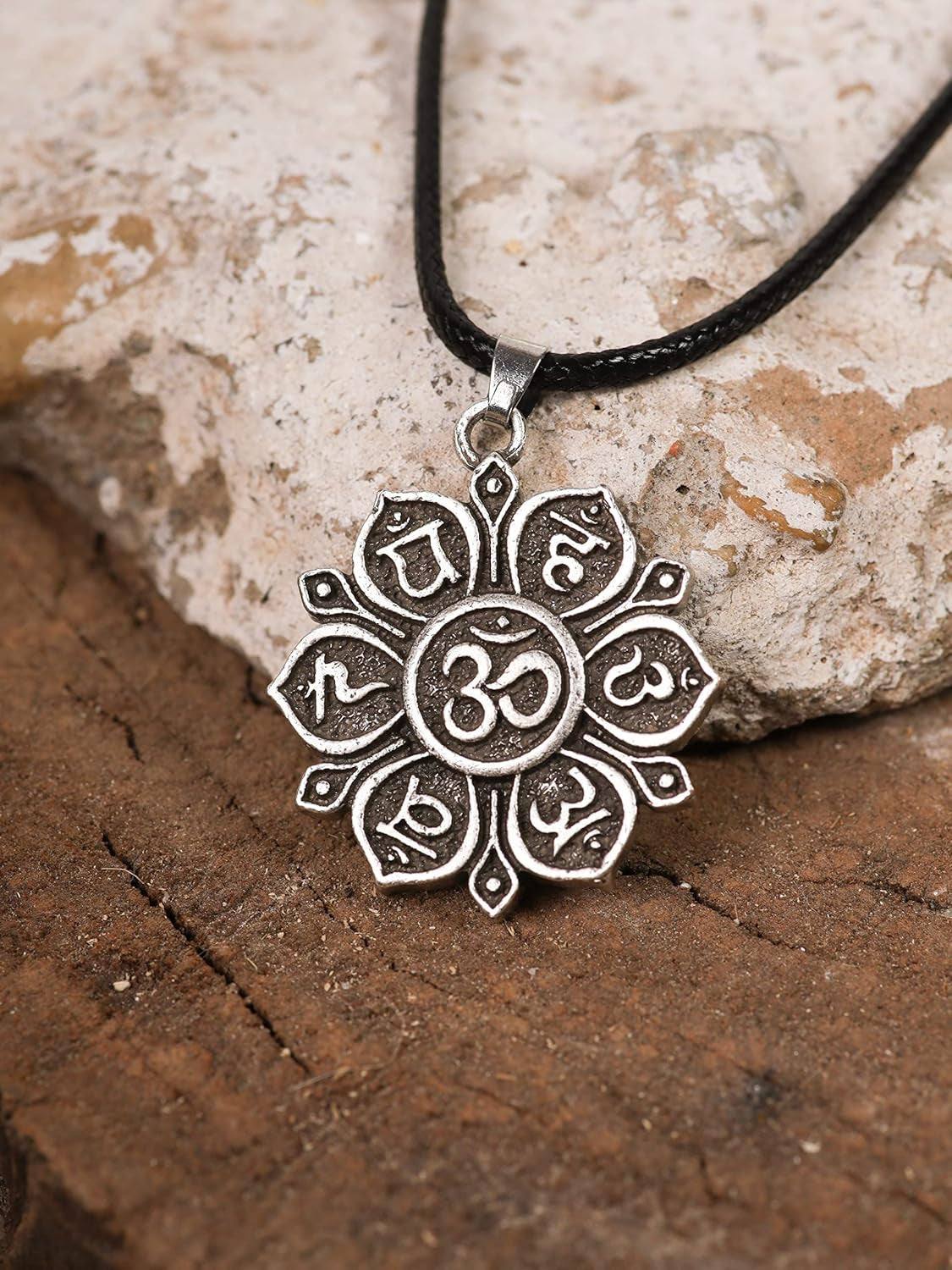 Mandala Flower of Life Necklace, Buddhist Lotus Flower Om Mandala Pendant, Faux Leather Cord