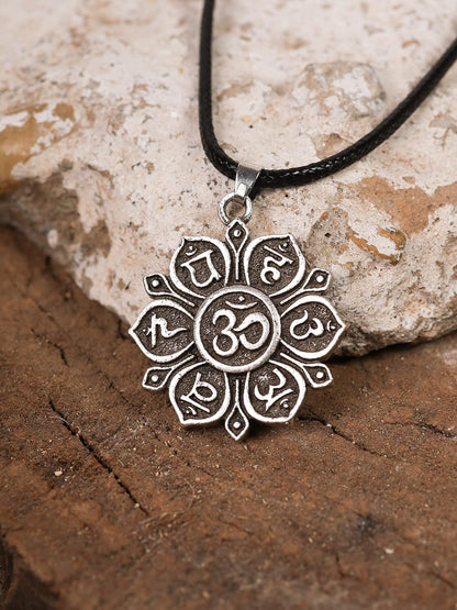 Mandala Flower of Life Necklace, Buddhist Lotus Flower Om Mandala Pendant, Faux Leather Cord