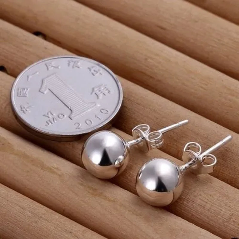 6MM 8MM 10MM Fashion Chic 925 Sterling Silver Sterling Silver Earrings Fashion Ball Stud Earrings New