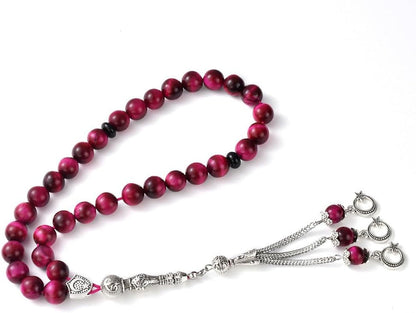 Tasbih Prayer Beads 33 Pink Tiger Eye Stone (33 Beads - 10 Mm) - Masbaha Muslim Rosary - Zikr, Dhikr Subha - Chapelet - Tasbeeh - Islamic Gifts for Women - Handmade Sibha - Eid Gifts