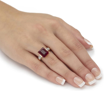 14K Gold over Sterling Silver Emerald Genuine Red Ruby and White Topaz Cocktail Ring