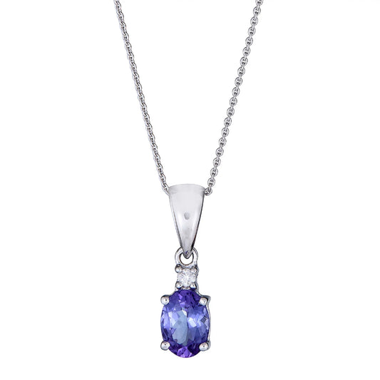 10KT WG Tanzanite and Diamond Accent Pendant Necklace