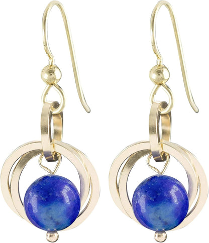 Classy Blue Lapis Lazuli 14K Gold Fill Dangle Earrings for Women - Minimalist Real Gemstone Lapis and Gold Earrings for Everyday Wear - Trendy Jewelry Gift Idea for Wife or Mother