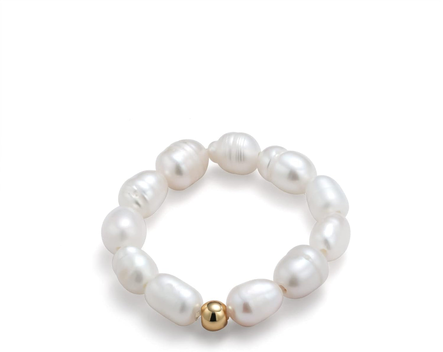 Stretch Freshwater Pearl Rings with 14K Gold Plated Beaded Adjustable Stackable Rings Holiday Gift for Women Girls - WORLD TIME VISITS