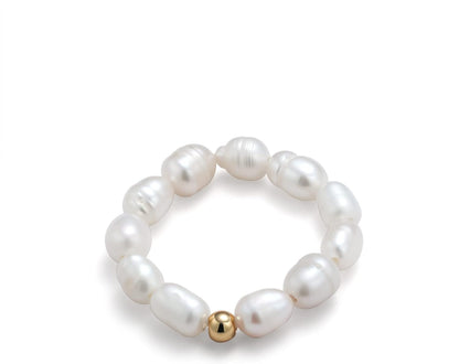 Stretch Freshwater Pearl Rings with 14K Gold Plated Beaded Adjustable Stackable Rings Holiday Gift for Women Girls - WORLD TIME VISITS